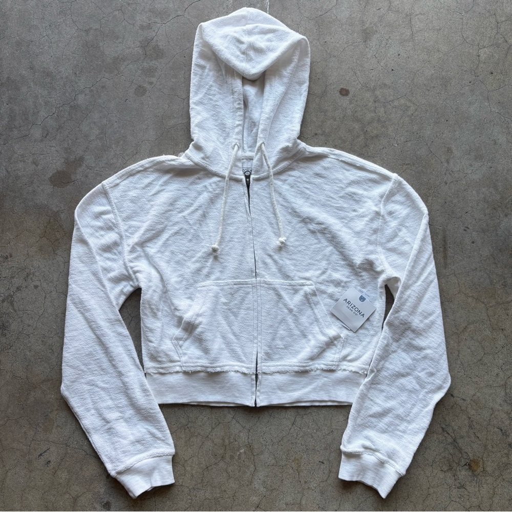 arizona white cropped zipper sweater